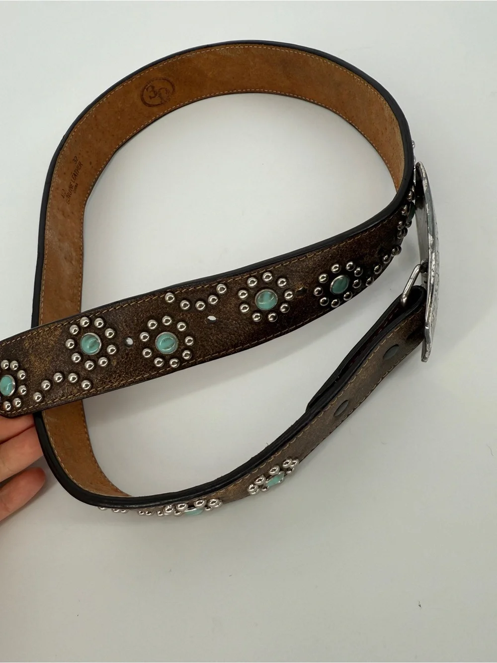 DDD Leather Studded Belt With Silver Buckle